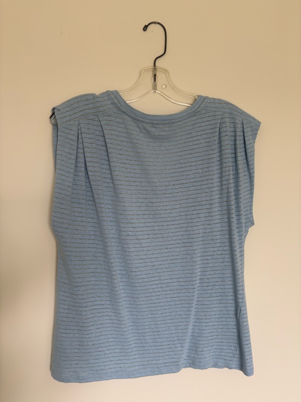 Garcia Sky Blue V-Neck Tee Sparkly Stripes M - Picture 3 of 3